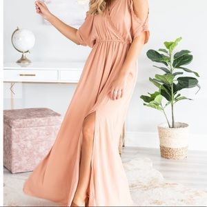 Peach Orange Cold Shoulder Maxi Dress